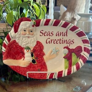 Rare Fitz and Floyd Coastal Santa Red Santa Holiday Tray plate  New 2016